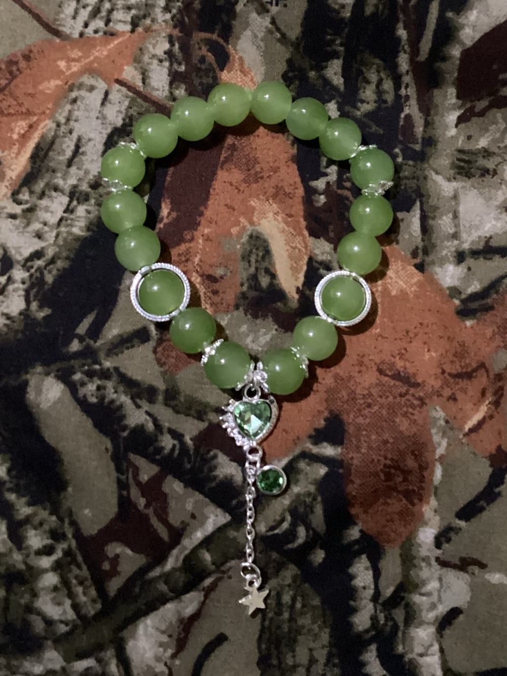 Hand made glass Green Beaded Heart Charm Bracelet - Women Jewelry